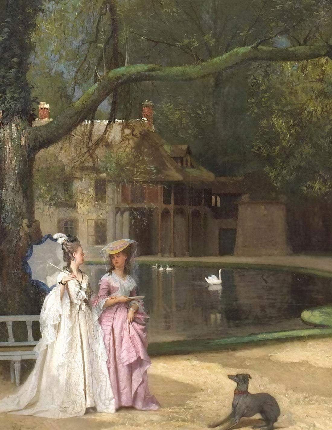 Black Jade, une promenade dans un parc, tableau ancien