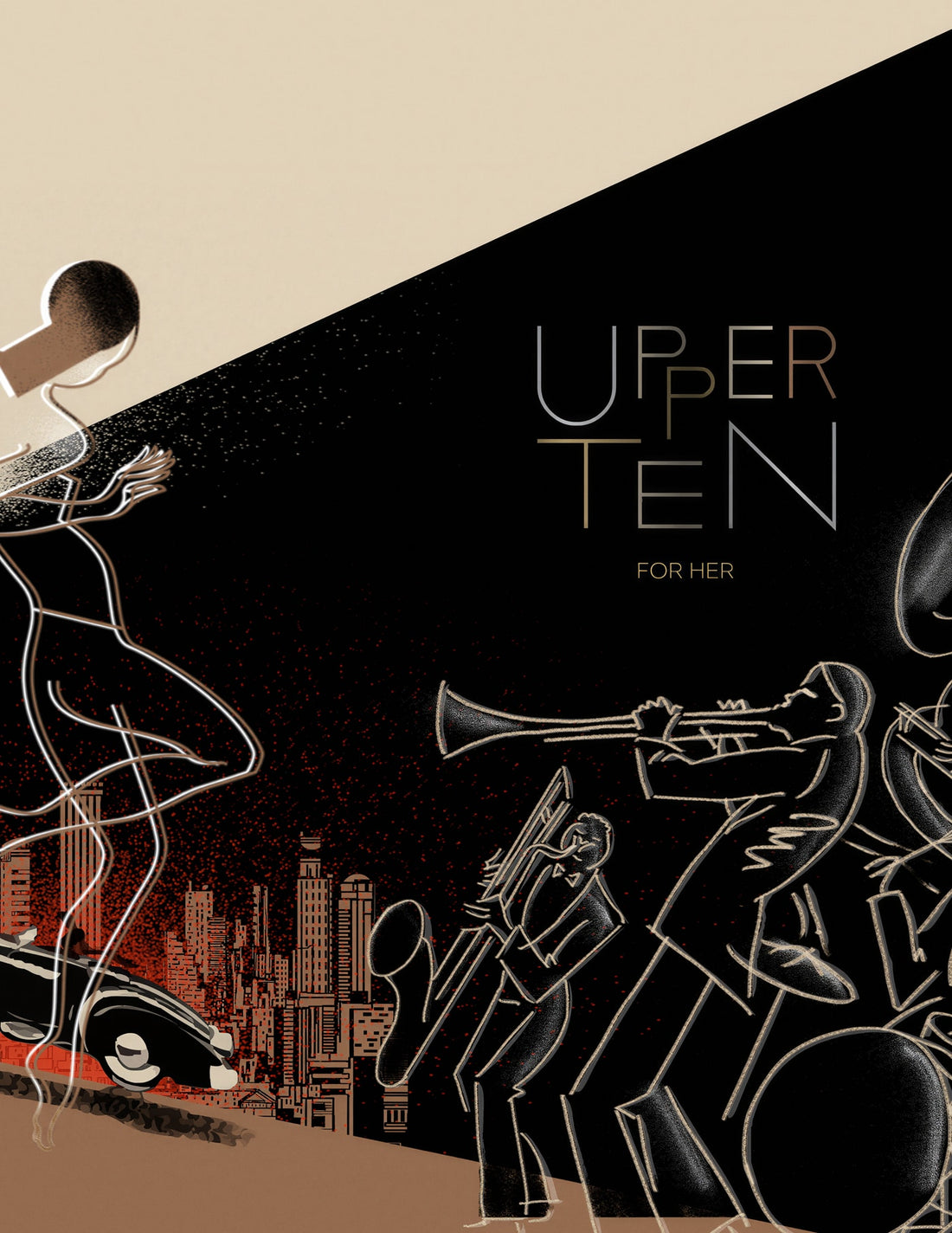 Upper Ten for Her, les cuivres d’un orchestre de jazz, illustration dorée