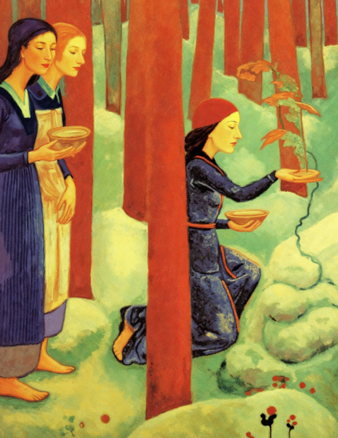 Korrigan, scène bretonne au bois rouge