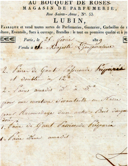 Commande de l’Impératrice, 1809, sur papier à en-tête « Au Bouquet de Roses »